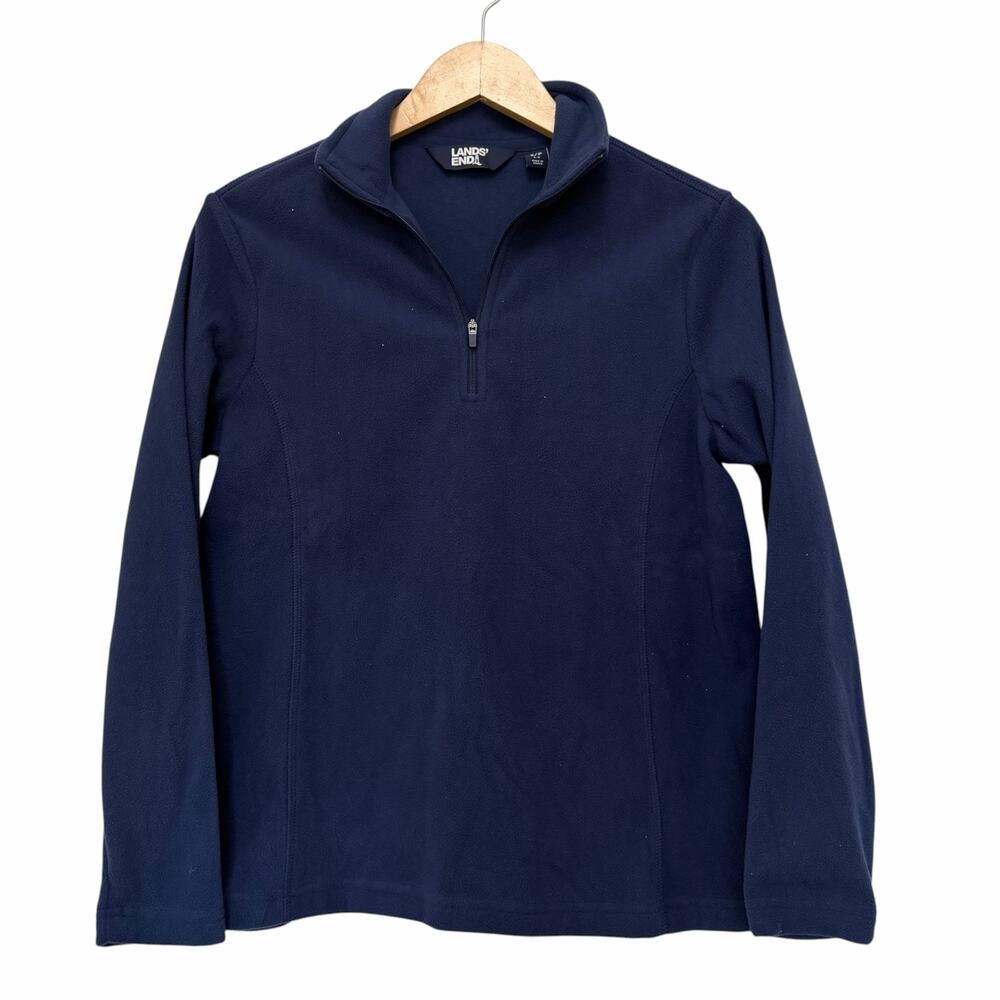Lands End Navy Blue Quarter Zip Fleece Pullover Sz S